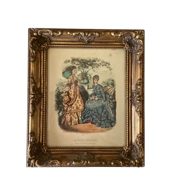 Unk Other - La Mode Illustree Jacob Paris Vintage Art Print in Decorative Gold Frame 13 X 11